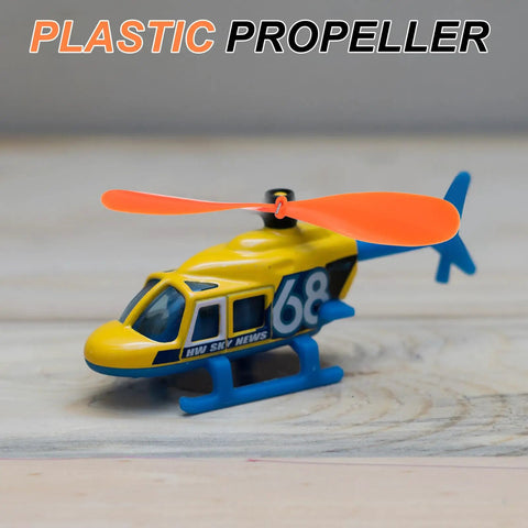 Toy helicopter with orange Ultra Durable Plastic Propeller Blades With Rubber Band Hooks For Helicopter Kits 5 Inch Fold Resistant.