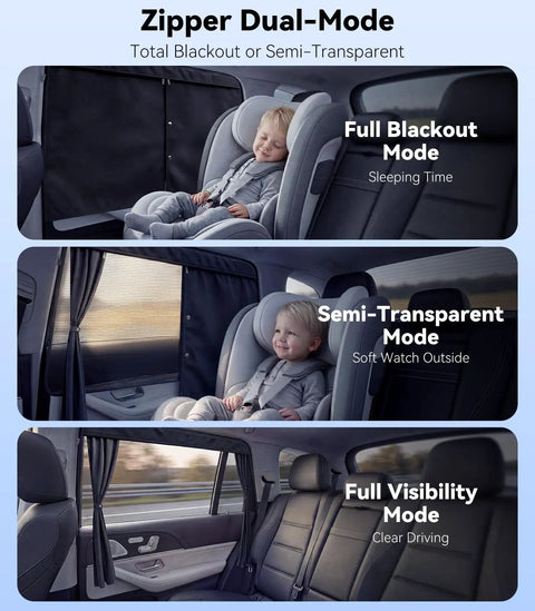 Baby Car Window Shades 2 Pack With Dual Mode Zipper And 100 Percent UV Block Sunlight Protection double layer side curtains
