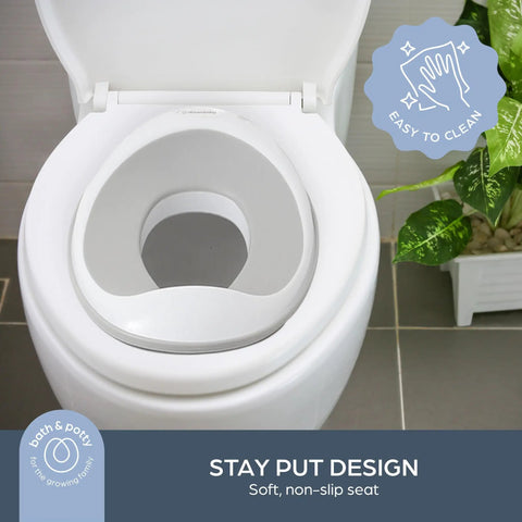 Toddler Non Slip Potty Training Seat on a toilet, featuring a soft cushion cover and a stay-put non-slip design.
