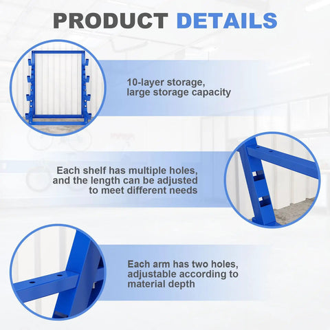Top Notch 4 Tier Steel Lumber And Pipe Storage Rack With Adjustable Arms And Rugged Alloy Frame Holding Up To Two Thou Pounds adjustments for shelves and arms