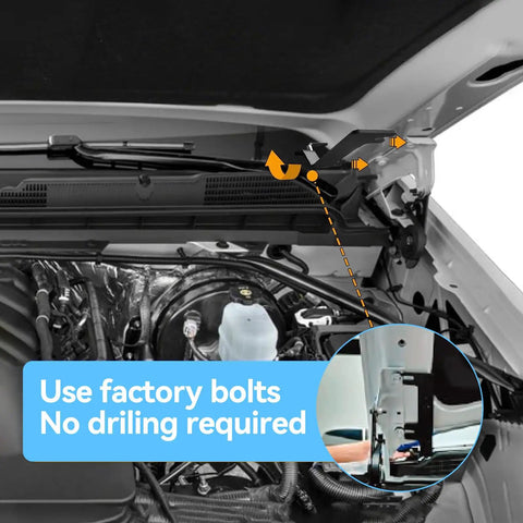 Hood Hinge Light Mount Brackets for Silverado 1500 2014 2018 Chevy Easy Install with Two Extra Mounting Holes shown in engine bay view