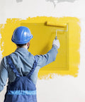 Heavy Duty 16 X 16 Inch Access Panel For Drywall With Rock Solid ABS Plastic Build And Clean White Cover Perfect For Plumbing HVAC Work Including No Sweat Mount And Built Dead Tough Anti Yellow Shield For Household Upgrades being painted yellow by a worker.