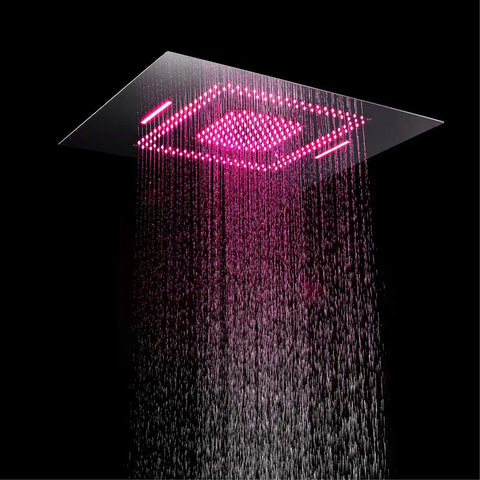 Top Shelf Thermostatic Rainfall Shower Setup With LED Wall Mount Handle And Dual Spray Handheld Copper Core Stainless Steel Ceiling Head, 200mm LED rainfall shower head.