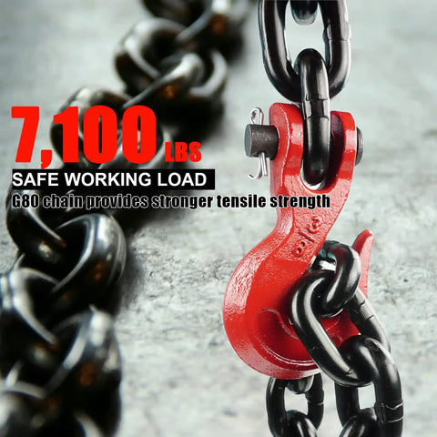 Heavy Duty Three Eighth Inch By Twenty Feet G80 Binder Chain With Clevis Grab Hooks For Flatbed Trailers And Trucks Safe Working Load 7100 Pounds