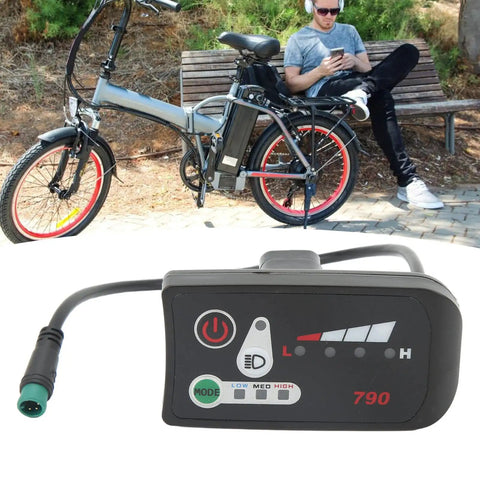 Electric Bike LED Display Panel For 22mm Handlebars ABS Plastic 24V 36V 48V Data Readout Meter beside e-bike and rider