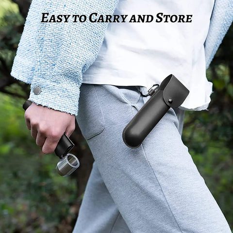 Person holding Survival Ready Bushcraft Hand Auger Wrench With Flint Scotch Eye Wood Drill Peg And Manual Hole Maker Multitool In Leather Case