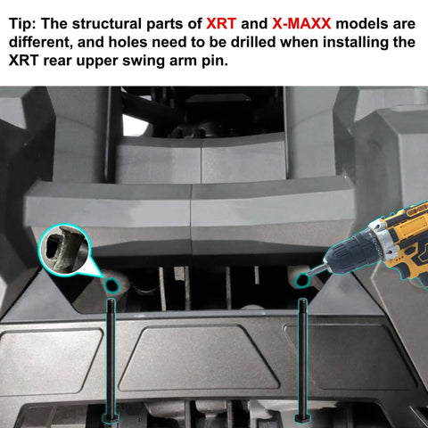 Demonstration of installing Beefed Up Durable Carbon Steel Front And Rear Suspension Pin Set for Traxxas XMaxx 6S 8S XRT RC Cars.