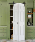 Paintable 40 By 84 Inch Bifold Barn Door With Six Panels No Assembly Required No Sweat Easy Glide Sliding Closet Doors With Hardware Kit Included And Track Kit For Two Doors Pre Drilled Holes In White installed in a kitchen pantry