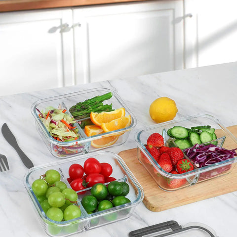 Premium Borosilicate Glass Meal Prep Containers 5 Pack With 3 Compartments And Lids Microwave Oven Freezer Dishwasher Safe