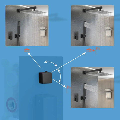 12 Inch Square Rain Shower Head With Extension Arm And Handheld Combo High Pressure All Metal Shower System with Brass Valve