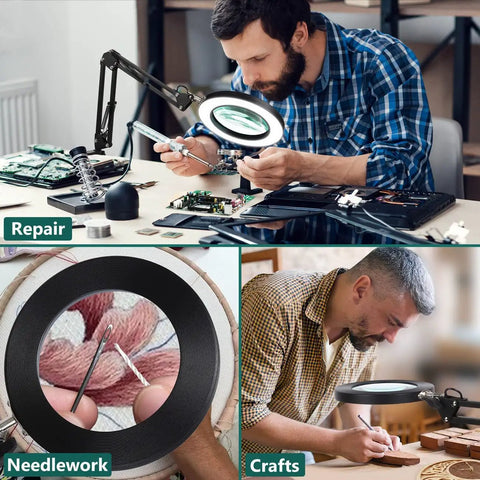 Magnifying Glass With Light And Stand For Close Work Two In One Desk Lamp and Clamp Eight X Magnification used in repair, needlework, crafts