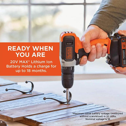 Person using 20V Max Cordless Drill With 64-Piece Home Toolkit In A Translucent Portable Toolbox Super Handy For Quick Do It Yourself Projects