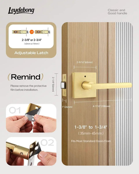 Six Pack Gold Bathroom Door Knob And Privacy Door Lever With Keyless Thumb Turn Lock Brushed Brass Zinc Alloy Handle Install View