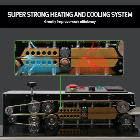 Continuous Bag Band Sealer With Digital Temperature Control For 0.02 To 0.08Mm Pvc Film showing strong heating and cooling system
