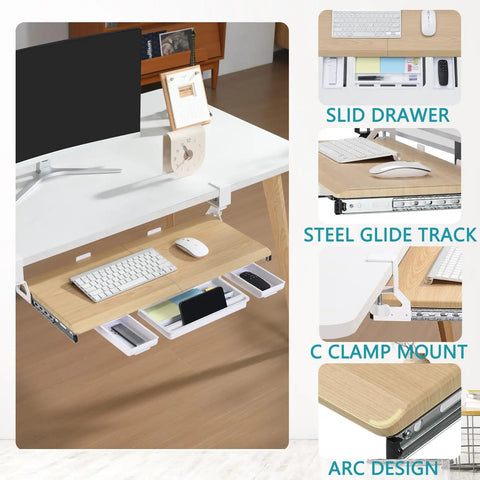 Under Desk Keyboard Tray With Pull Out Keyboard And Mouse For Easy No Fuss Setup C Clamp Mount Smooth Gliding Tracks Ergonomic