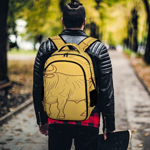 Vintage Bull Line Drawing Printed Unisex Backpack With Large Capacity Durable Polyester Daypack for school travel and everyday carry.