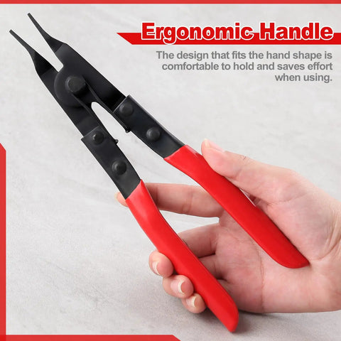 Angle Tip Lock Ring Pliers For Snap Rings And Retaining Rings with ergonomic red handle and knurling tips ideal for mechanics.