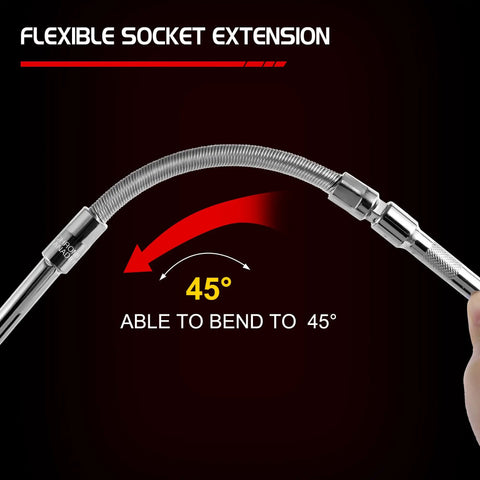 Flexible socket extension from 1/4 Inch Drive Extension Bar Set With 2, 4, And 6 Inch Extensions, showing 45-degree bend