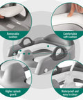Super Secure Toddler Potty Ladder And Training Seat With Memory Foam Cushion Non Slip Base features removable cushion and splash guard.
