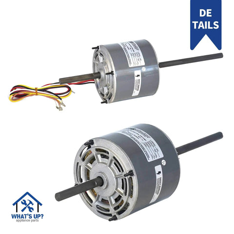 Beefy RV Air Conditioner Motor With Capacitor For Coleman RV Units One Third Horsepower 115 Volts 1675 RPM Two Speed Three Point Four Amps Open Ventilated Enclosure Five Inch Diameter Double Shaft Sleeve Bearing D1092 showing dual-shaft and wires
