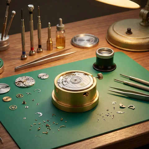 Watch Movement Holder With Durable Aluminum Alloy Base Repair Stand for 2892 and 2824 Movements on a workbench