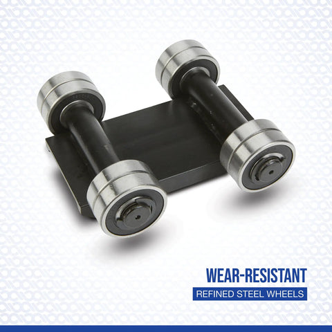 Heavy Duty Machinery Skates Loaded With Eight Knockout Steel Wheels And Three Thousand Three Hundred Pound Pulling Power, showing refined steel wheels.