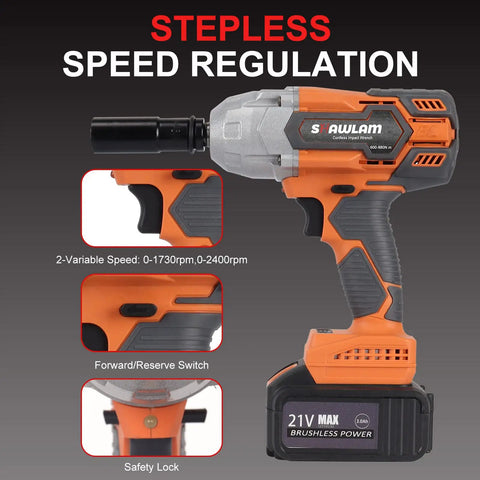 Beast Cordless 1/2-Inch Impact Wrench Kit with 21V Turbo Power, featuring speed regulation and brushless motor, detailed view