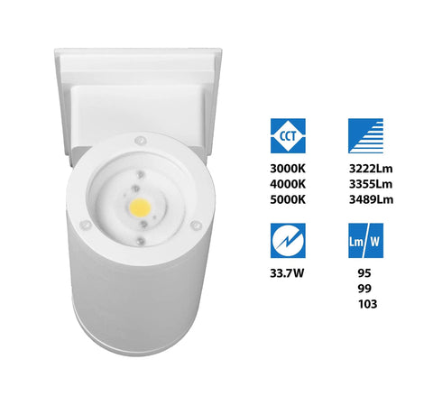 Dorado 35W Round LED Wall Mount Outdoor Cylinder Light 3000K White Easy On The Power Bill 90 Plus Lumens Per Watt Delivers 3,222 Lumens