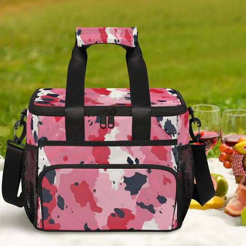 Spacious Insulated Picnic Backpack Cooler For Outdoor Fans And Busy Humans, 12x9x10 Inch tote with pink camouflage design