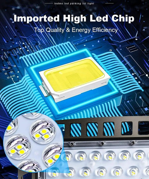 Close-up of LED chip and bulbs in 200W Outdoor LED Parking Lot Light with Dusk to Dawn Sensor, showcasing efficiency features.