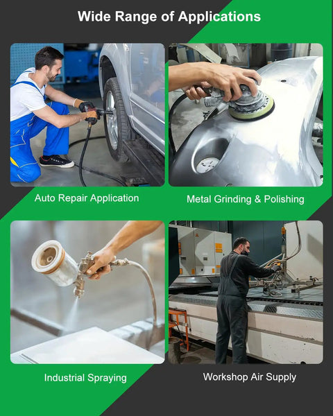 Half Inch Air Hose Fittings Kit With Quick Connect Adapters 3 Piece Bundle For Pneumatic Tools And Air Compressors 300 PSI Green Plated Heavy Duty Iron Includes Coupler And Plugs in auto repair, polishing, spraying, and workshop use