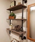 Industrial Pipe Shelves Rustic Wall Shelf With Towel Bar 24 Inch 3 Tier Wood And Iron Pipe Rack For Bathroom And Home