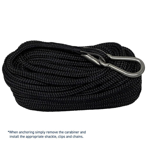Rock Solid Double Braided Boat Anchor Rope, 50 Foot Nylon Marine Anchor Line in coils with stainless steel thimble.