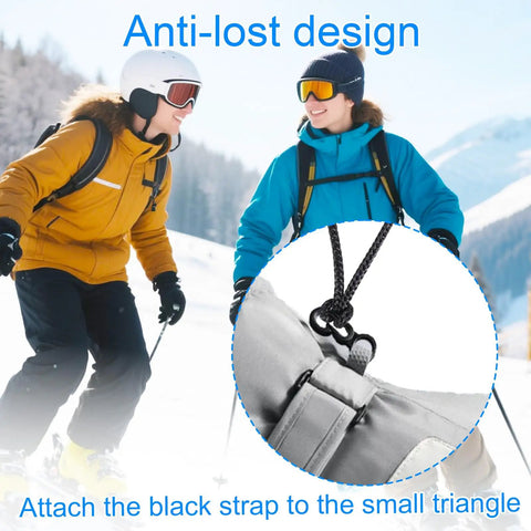 Close-up of adjustable ski glove leash for winter sports must have wrist straps keeping your gloves secure while skiing snowboarding mountaineering gear unisex elastic safety straps 2 pairs black