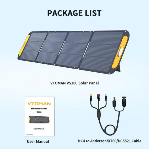 200W Foldable Solar Panel Kit With Stand for Power Stations, 19V Output, user manual and cables included