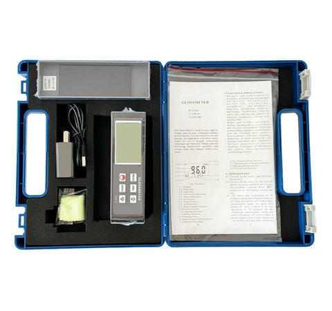 GM-6 Gloss Meter 60 Degree Digital Gloss Meter in protective case with accessories for coatings and plastics testing