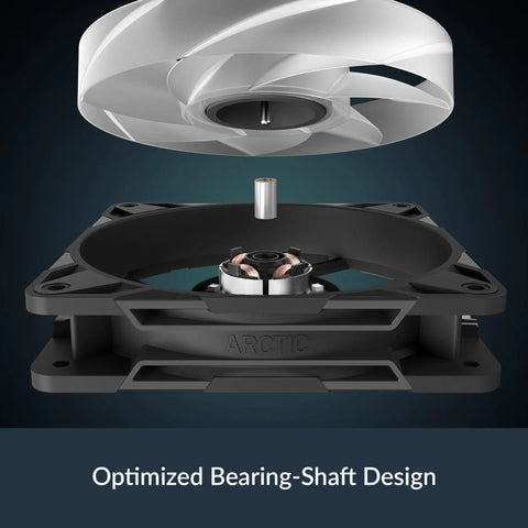 Top Shelf 120 Millimeter Pwm Pc Case Fans Three Pack Featuring Slick Addressable Rgb Lighting And Big Time High Pressure Airflow close-up of optimized bearing-shaft design.