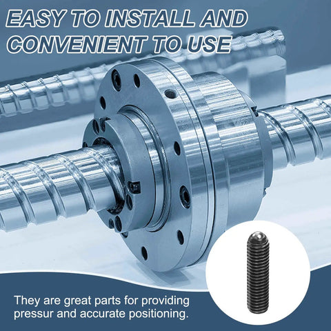 Close-up of machinery with 10 Pack M8 By 30mm Screw Thread Ball Plungers with Hex Socket, black finish, high carbon steel spring-loaded plunger inset