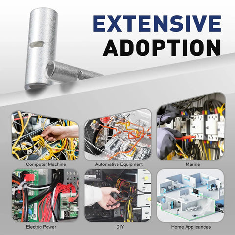 Image showing various uses for Non Insulated Butt Connectors Kit 480 Pieces For Wiring, Pure Copper Crimp Connectors AWG 26-6, 8 Sizes.