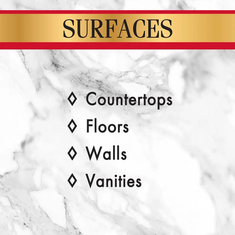 Surfaces suitable for No Fuss Granite Sealer And Stone Protector Spray: countertops, floors, walls, vanities.