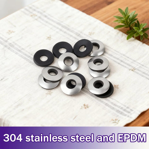 Ranstac #10x9/16 stainless steel bonded sealing washers with neoprene EPDM, 100 pcs, front view