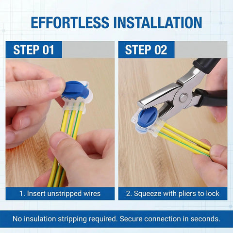 Effortless installation of 3 Way Waterproof Wire Connectors Kit For 22 To 14 AWG Cables With Self Stripping IDC Quick Splice
