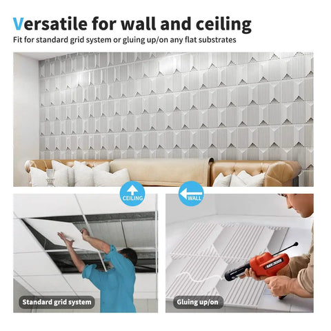 Big 3D Diamond Pattern PVC Wall Panels 19.7 By 19.7 Inches White Pack Of 12 Tiles For Fast DIY Interior Decor Real Textured Look Easy Install