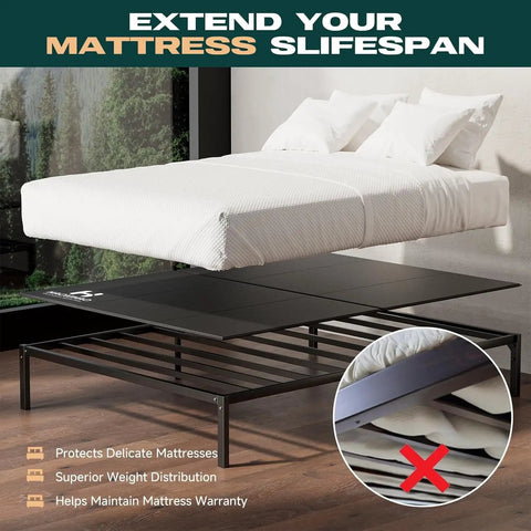 Heavy Duty Queen Bunkie Board Straight Up Solid Hollow Plastic Mattress Support Platform Compatible With Memory Foam And Hybrids Zero Sag Foundation, shown supporting a mattress.