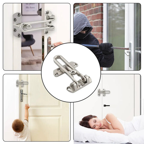 Bulletproof 4 Pack Swing Bar Door Guard, Heavy Duty Zinc Alloy Security Latch For Apartments And Rental Units, Satin Nickel privacy lock, door installation.