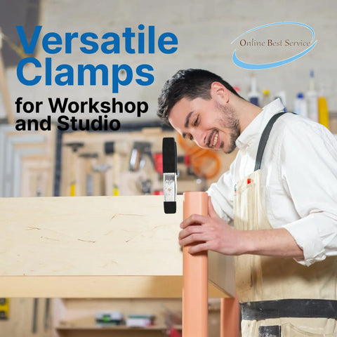 Man using a 12 Pack 6 Inch Heavy Duty Spring Clamps Large 3 Inch Jaw Opening for Woodworking and Carpentry Projects in workshop.