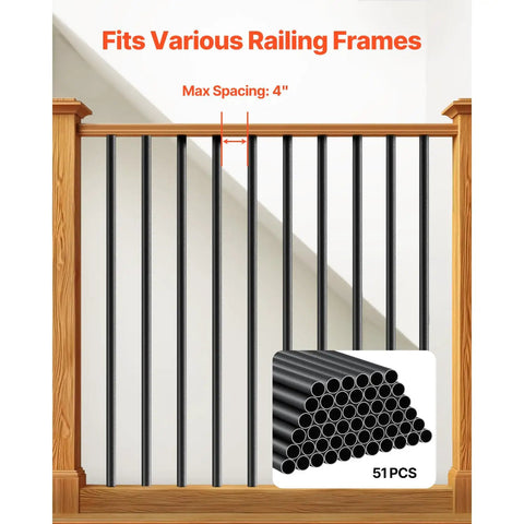 Aluminum Deck Balusters 51 Pack 26 Inch Hollow Round Metal Spindles For Stairs Porch And Patio All Weather Rustproof Black Railing Kit