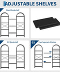 Arched Triple Column Small 4 Tier Bookshelf With Open Display Shelves And Iron Pipe Accents for adjustable shelving options