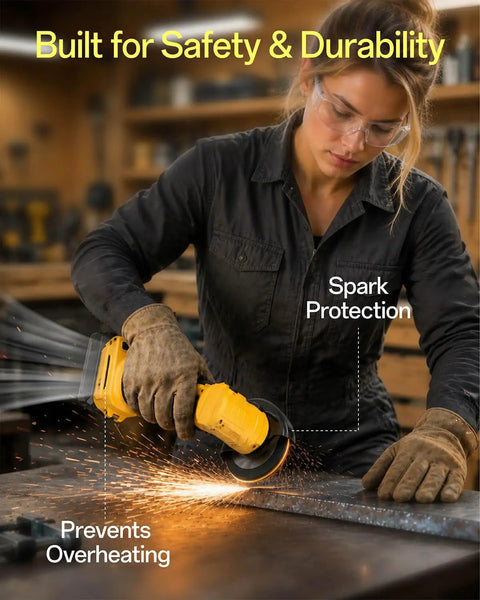 Tough As Nails Compact Three Inch Brushless Circular Saw Slides Right On To Your DeWalt 20 Volt Battery cutting metal, sparks flying.