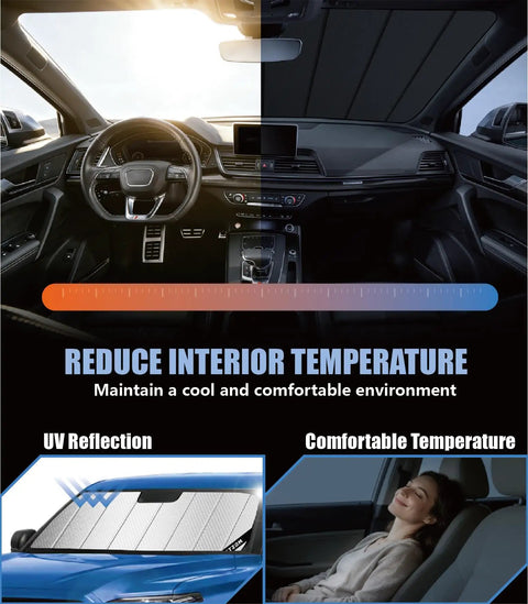 Custom Fit Windshield Sun Shade Straight Up Perfect For Chevy Silverado And GMC Sierra 1500 Trucks blocks UV rays inside the vehicle.
